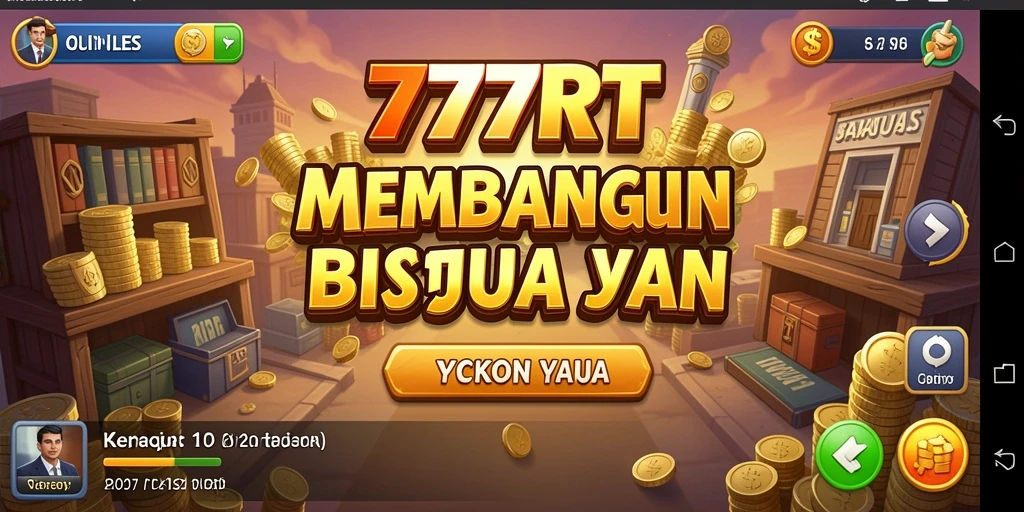 Screenshot gameplay 777RT yang menunjukkan pembangunan kerajaan bisnis.