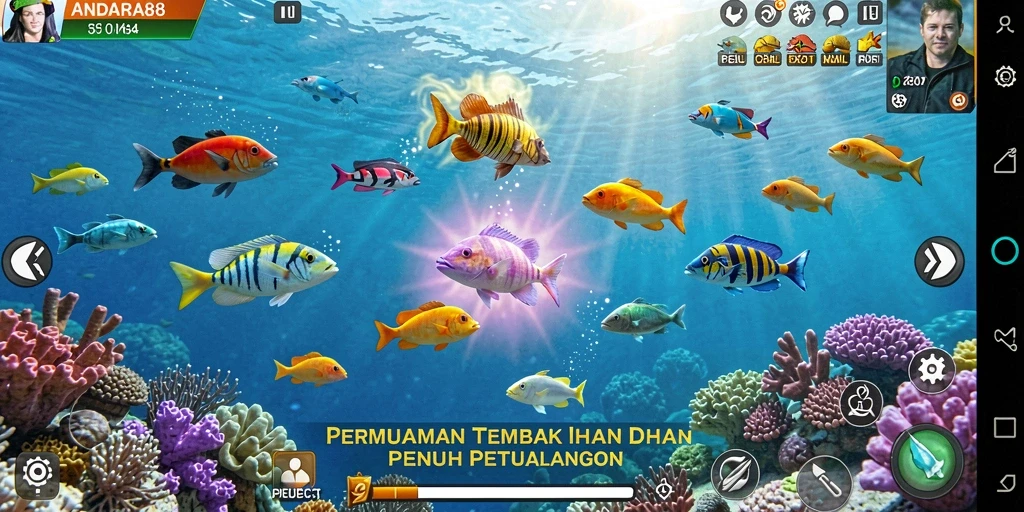 Screenshot gameplay seru ANDARA88 dengan aksi tembak ikan.