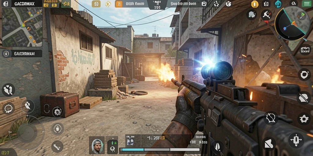 Tampilan gameplay seru dalam GACORMAX dengan aksi tembak menembak.
