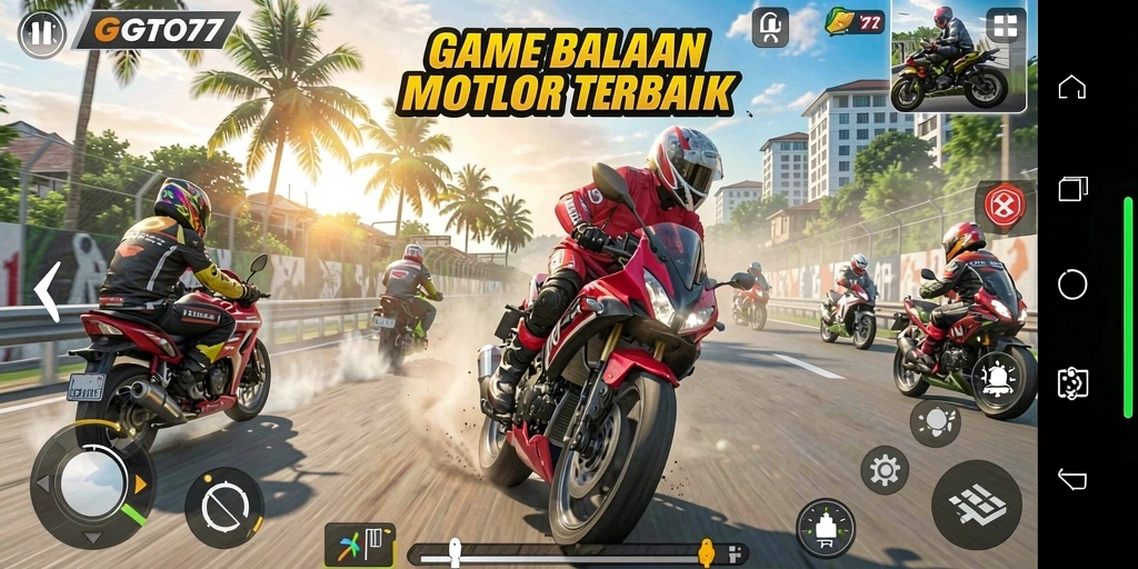 Tampilan gameplay GOTO77 dengan balapan motor yang mendebarkan.