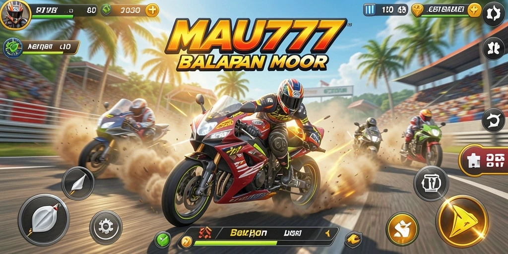 Screenshot MAU777 menampilkan aksi balapan motor yang mendebarkan.